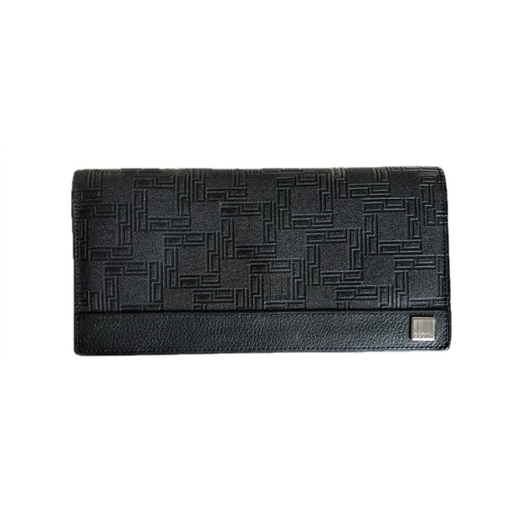 Dunhill unisex D8 Bi-fold Black Coat PVC Leather Long 10cc Wallet Designer